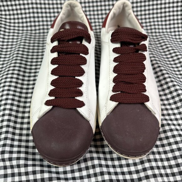 Moncler Ms. Moncler Angeline White Leather Sneaker Maroon Red Accent EU 40 US 10 - Picture 2 of 6